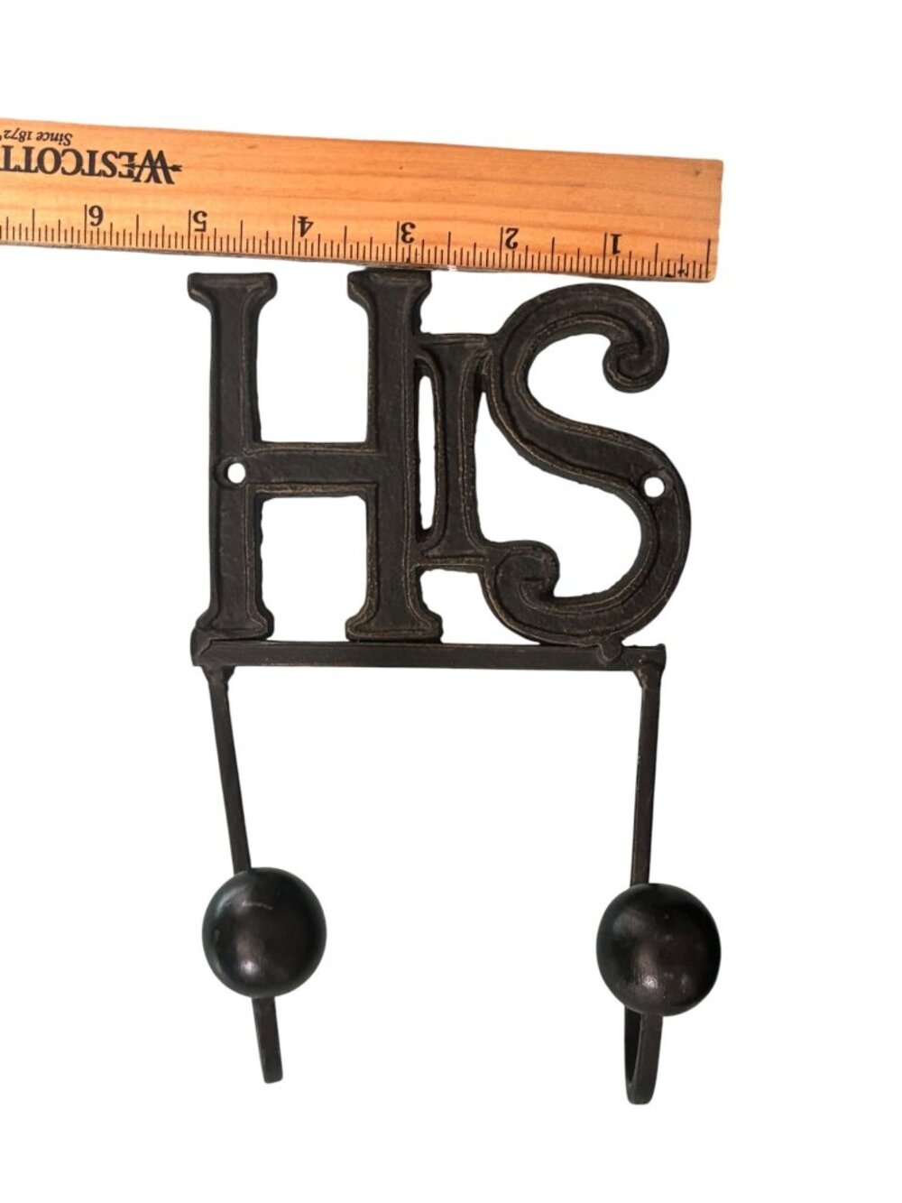 VINTAGE His & Hers Cast Iron Wall Hooks Black Double Hooks Bathroom Towel Rustic - Picture 2 of 13